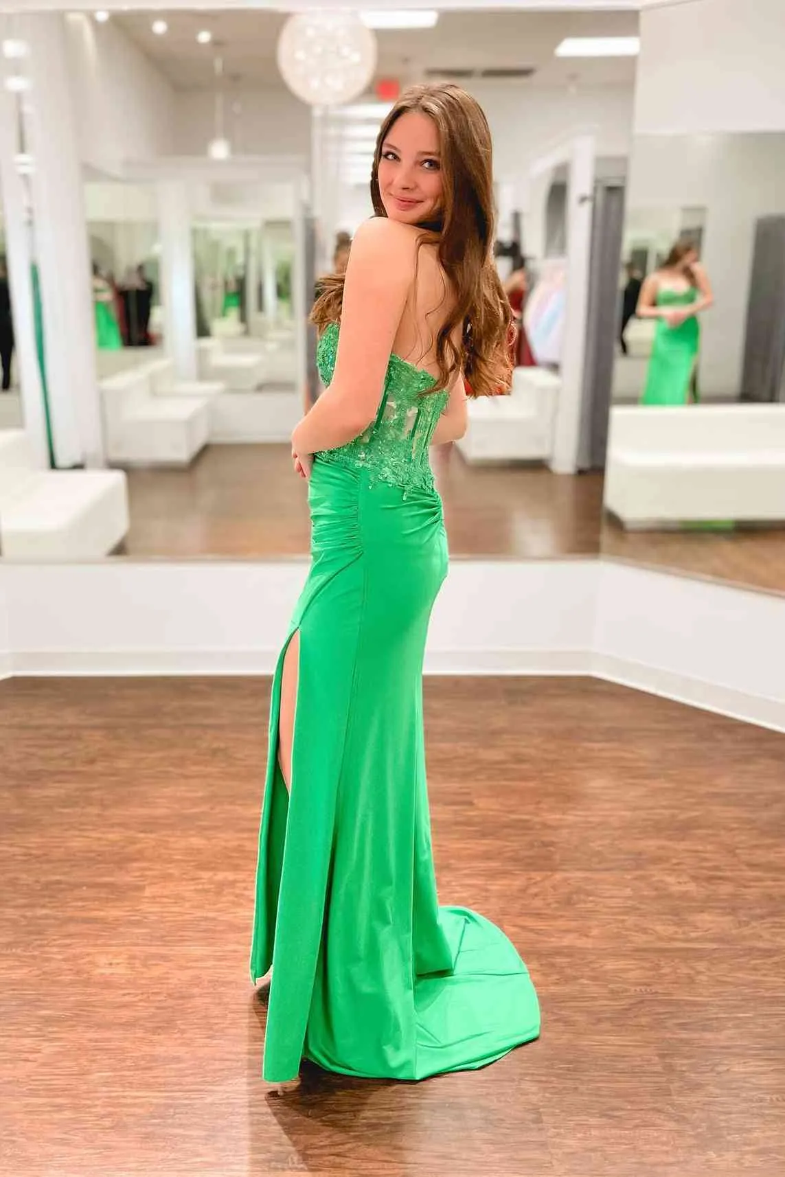 Ember | Sweetheart Corset Lace Hot Pink Long Prom Dress with Slit