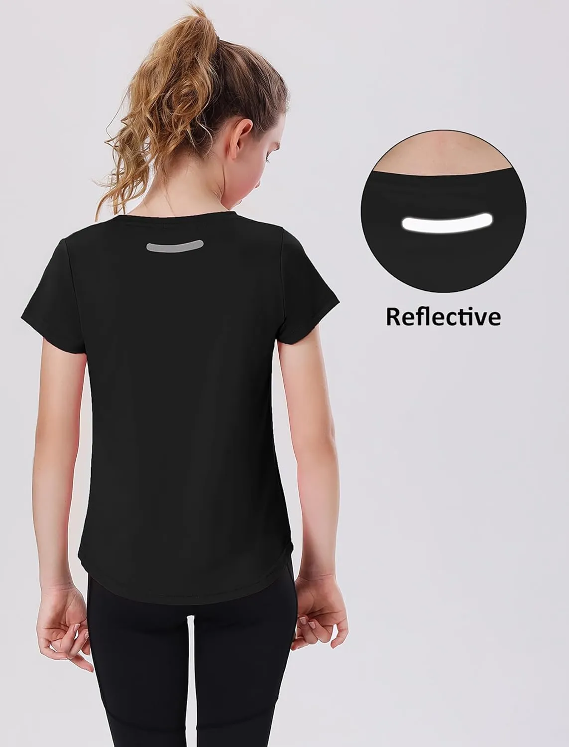EXARUS 4 Pack Girls Athletic Shirts Quick Dry Short Sleeve Tshirts Crewneck Tee Workout Activewear Tops for Kids 8-16Y