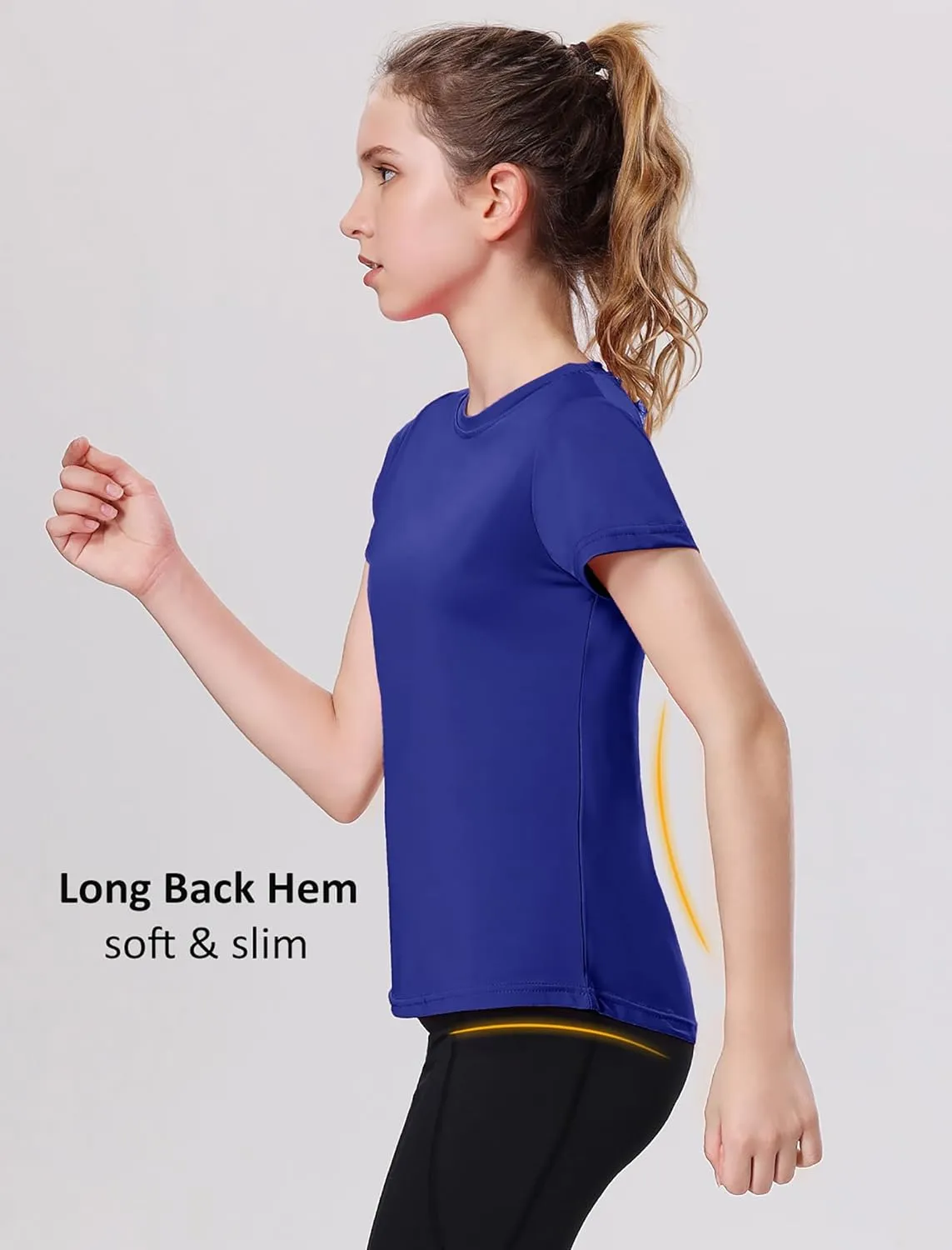EXARUS 4 Pack Girls Athletic Shirts Quick Dry Short Sleeve Tshirts Crewneck Tee Workout Activewear Tops for Kids 8-16Y