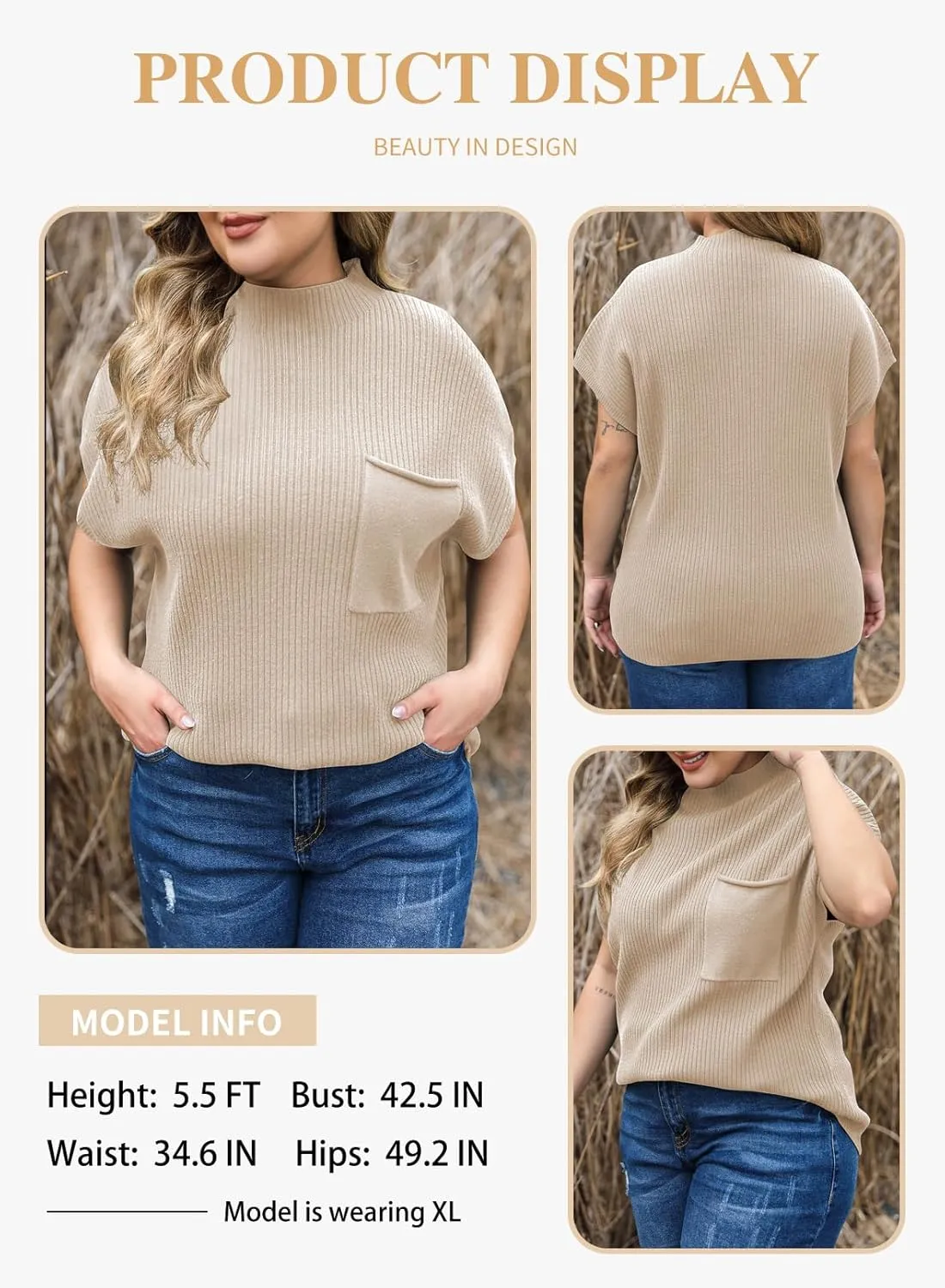 Eytino Womens Plus Size Tops Summer Cap Sleeve Crew Neck Casual Loose Solid Ribbed Knit Basic Tee Shirt(1X-5X)