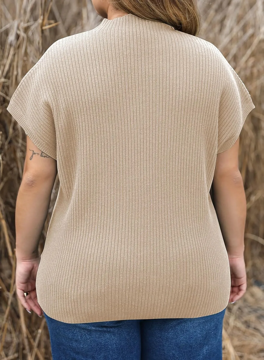 Eytino Womens Plus Size Tops Summer Cap Sleeve Crew Neck Casual Loose Solid Ribbed Knit Basic Tee Shirt(1X-5X)