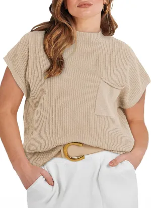 Eytino Womens Plus Size Tops Summer Cap Sleeve Crew Neck Casual Loose Solid Ribbed Knit Basic Tee Shirt(1X-5X)