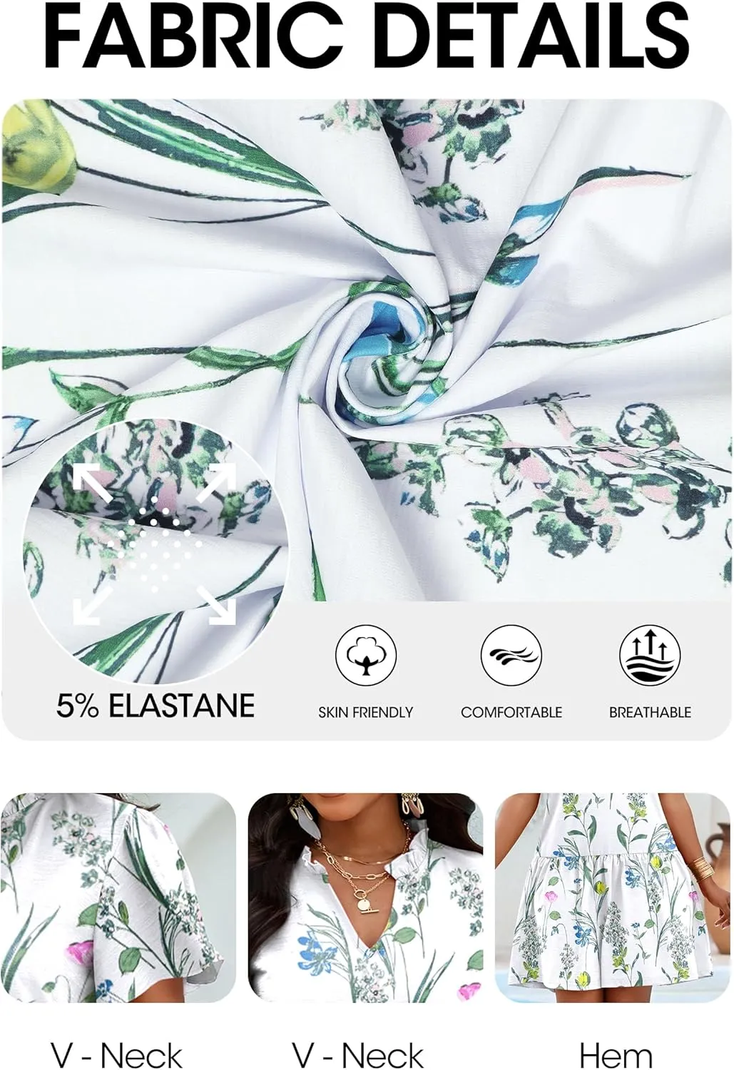 FANDEE Casual Women Summer Sun Dress Loose Above The Knee V Neck Short Sleeve Floral and Geometric Dresses for Vacation