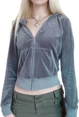 Faretumiya Women Zip Up Long Sleeve Crop Hooded Tops Ribbed Knit Cropped Hoodie Jacket Y2k Cute Sweater Pullover