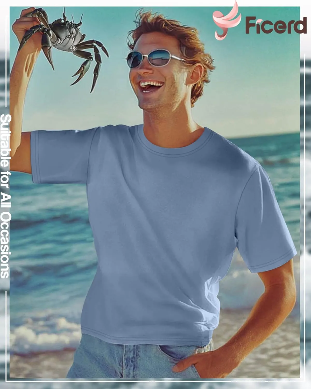 Ficerd Men's Big and Tall Shirt Short Sleeve Summer Cotton Tee Crew Neck Oversize Top Casual Loose Fit Knitted T Shirt M-7XL