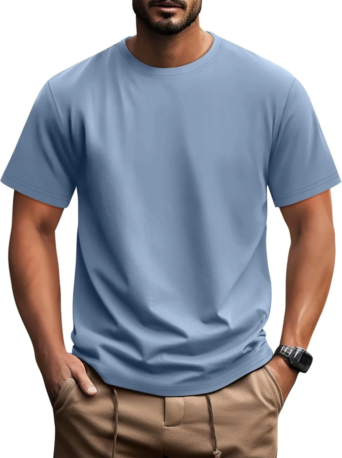 Ficerd Men's Big and Tall Shirt Short Sleeve Summer Cotton Tee Crew Neck Oversize Top Casual Loose Fit Knitted T Shirt M-7XL