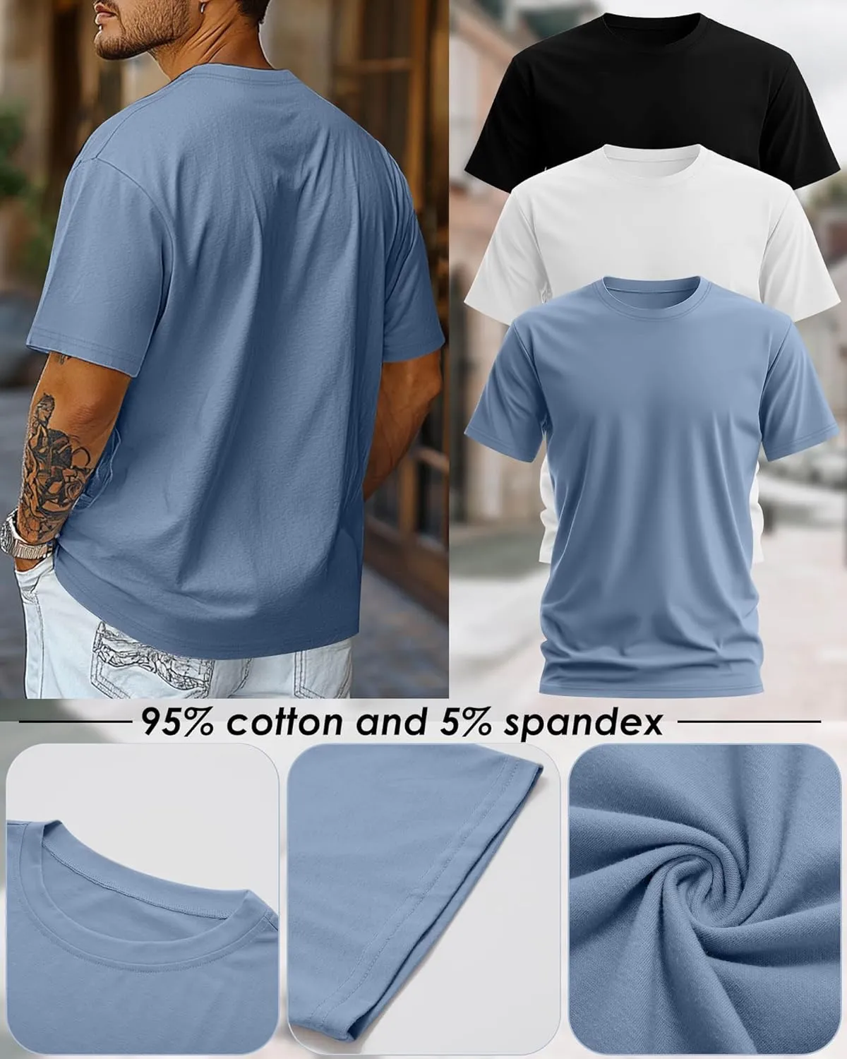 Ficerd Men's Big and Tall Shirt Short Sleeve Summer Cotton Tee Crew Neck Oversize Top Casual Loose Fit Knitted T Shirt M-7XL