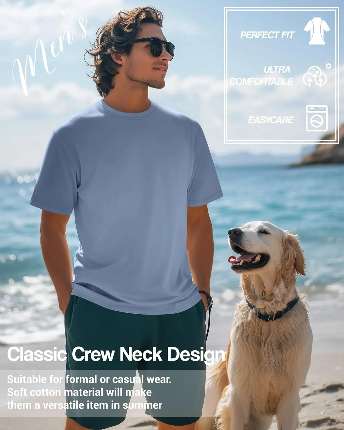 Ficerd Men's Big and Tall Shirt Short Sleeve Summer Cotton Tee Crew Neck Oversize Top Casual Loose Fit Knitted T Shirt M-7XL