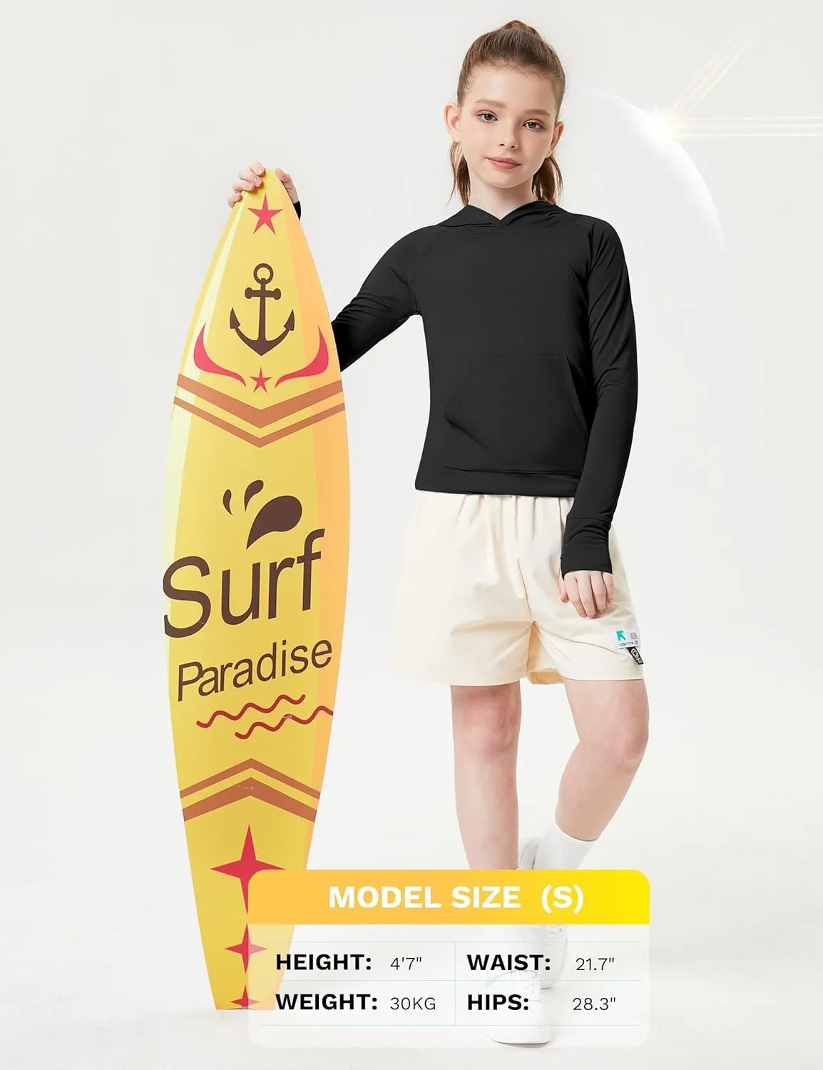 FitsT4 Sports Kids UPF50  Sun Shirt with Pockets Thumbholes Girls Lightweight Quick Dry UV Protection Long Sleeve Hoodie