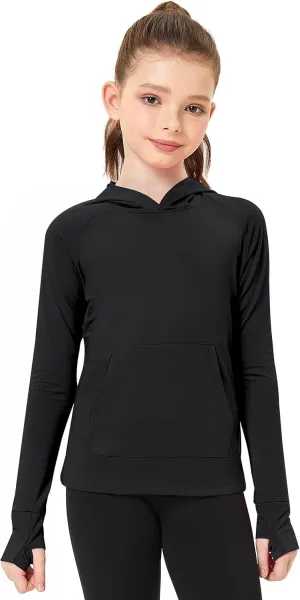 FitsT4 Sports Kids UPF50  Sun Shirt with Pockets Thumbholes Girls Lightweight Quick Dry UV Protection Long Sleeve Hoodie