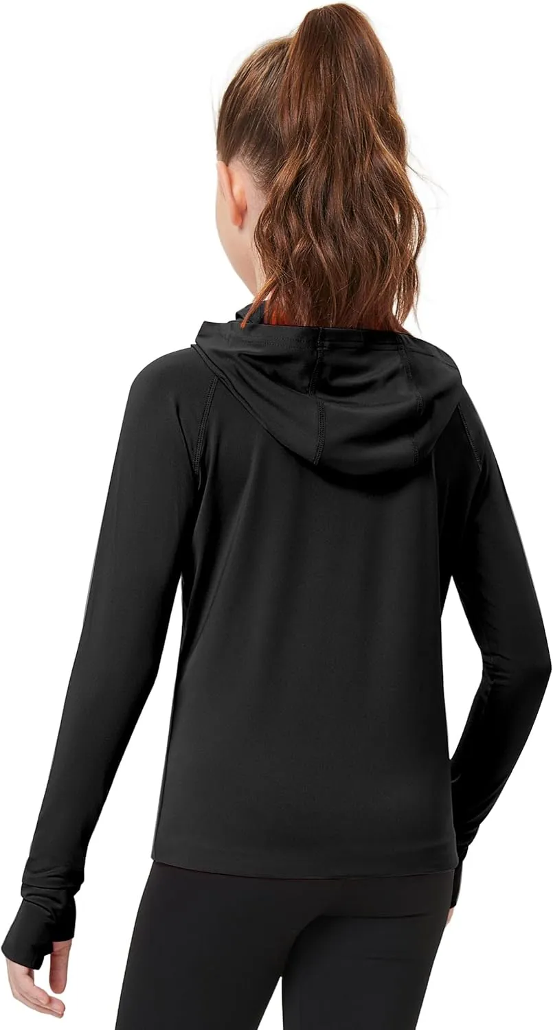 FitsT4 Sports Kids UPF50  Sun Shirt with Pockets Thumbholes Girls Lightweight Quick Dry UV Protection Long Sleeve Hoodie