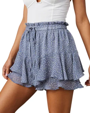 Flowy Shorts for Women Casual Boho Floral Skorts Ruffle Mini Skirts Running Tennis Butterfly Chiffon Shorts