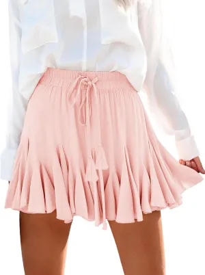 Flowy Shorts for Women Casual Boho Ruffle Mini Skorts High Waist Pleated Skirts Athletic Tennis Butterfly Shorts