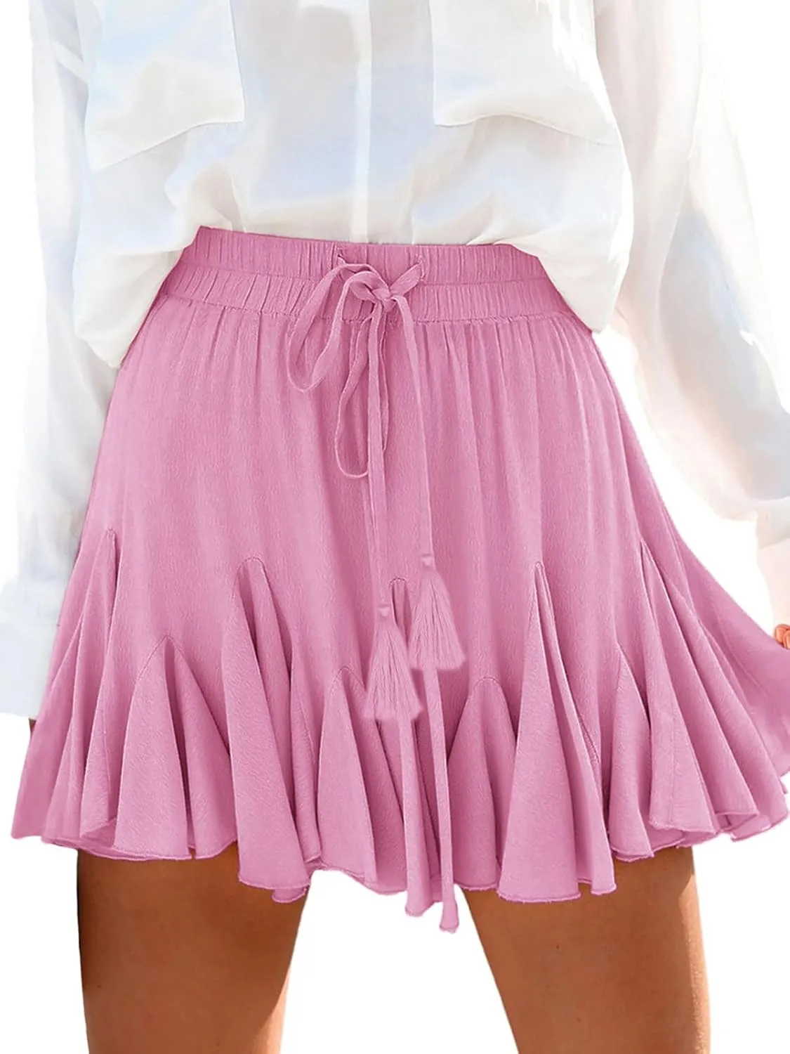 Flowy Shorts for Women Casual Boho Ruffle Mini Skorts High Waist Pleated Skirts Athletic Tennis Butterfly Shorts