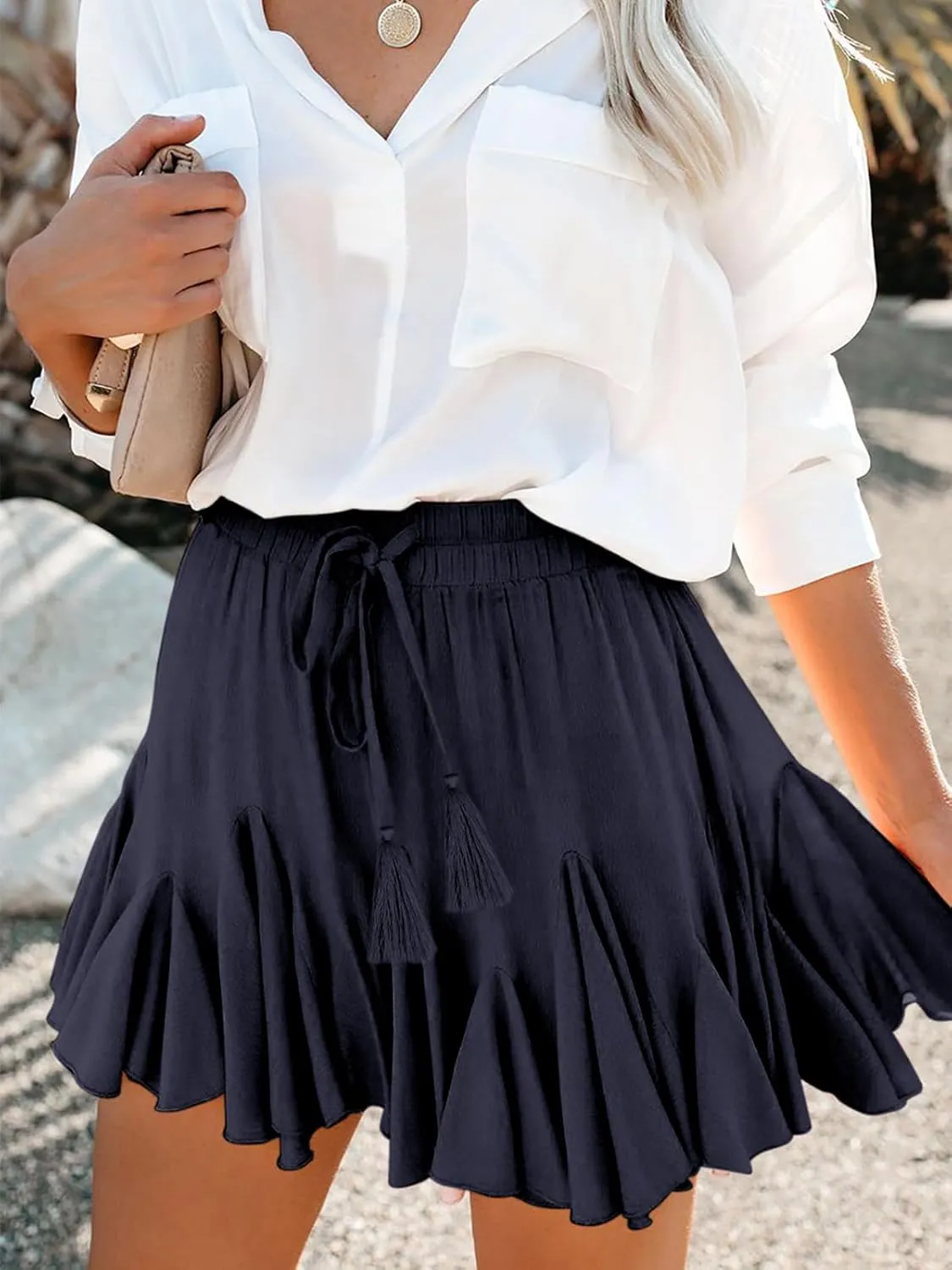 Flowy Shorts for Women Casual Boho Ruffle Mini Skorts High Waist Pleated Skirts Athletic Tennis Butterfly Shorts
