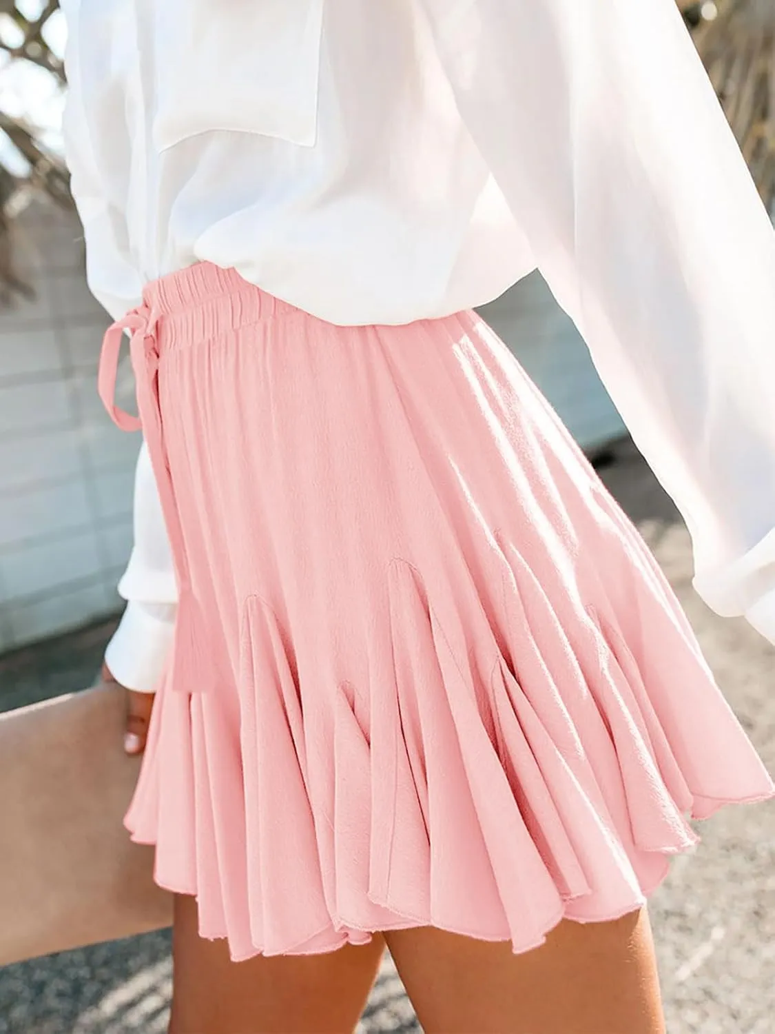 Flowy Shorts for Women Casual Boho Ruffle Mini Skorts High Waist Pleated Skirts Athletic Tennis Butterfly Shorts