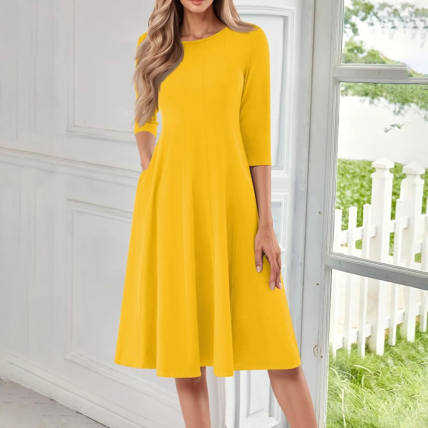 Formal Dresses for Women Wedding Guest Summer Spring 3/4 Sleeve Casual Swing Dresses for Women 2025
