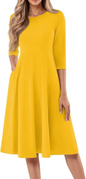 Formal Dresses for Women Wedding Guest Summer Spring 3/4 Sleeve Casual Swing Dresses for Women 2025