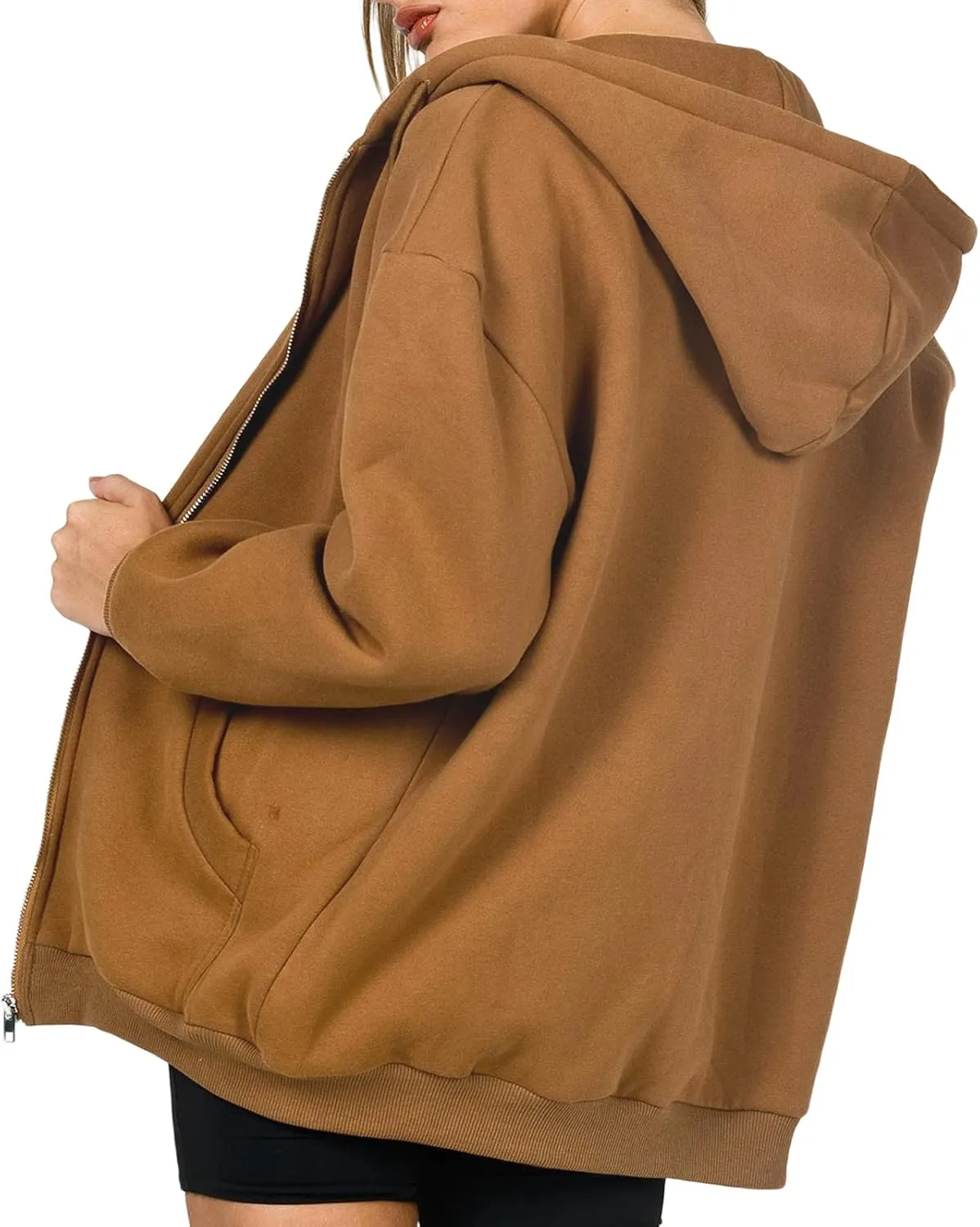 Franhais Womens Zip Up Oversized Hoodies Y2k Long Sleeve Drawstring Vintage Sweatshirts Aesthetic Pullover JacketStreetwear