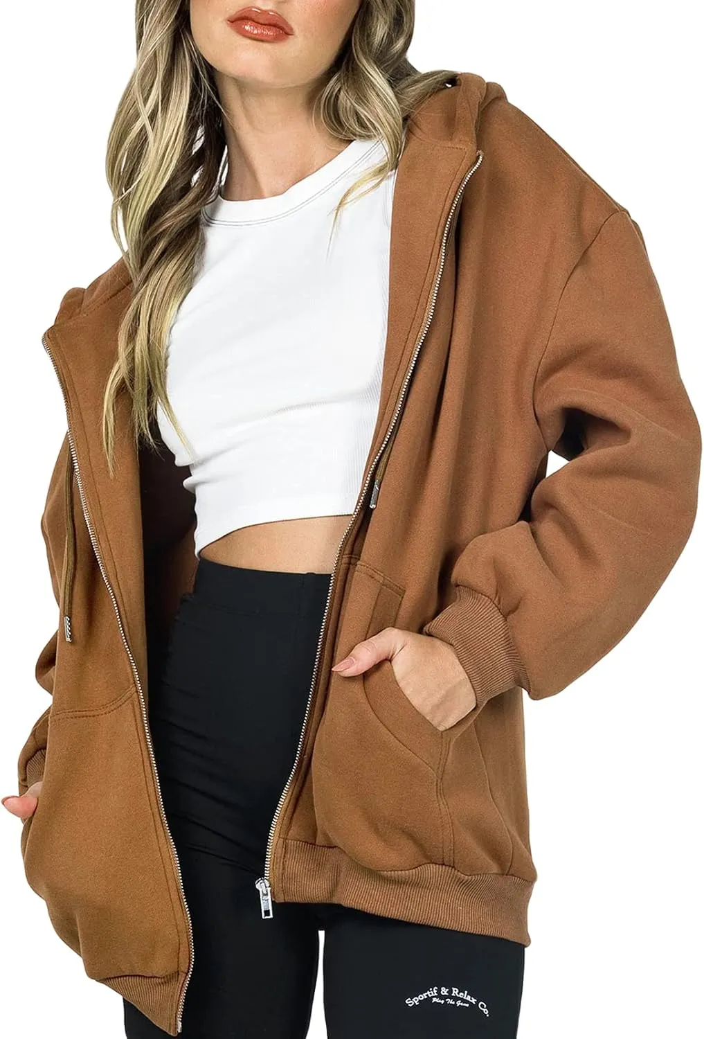 Franhais Womens Zip Up Oversized Hoodies Y2k Long Sleeve Drawstring Vintage Sweatshirts Aesthetic Pullover JacketStreetwear