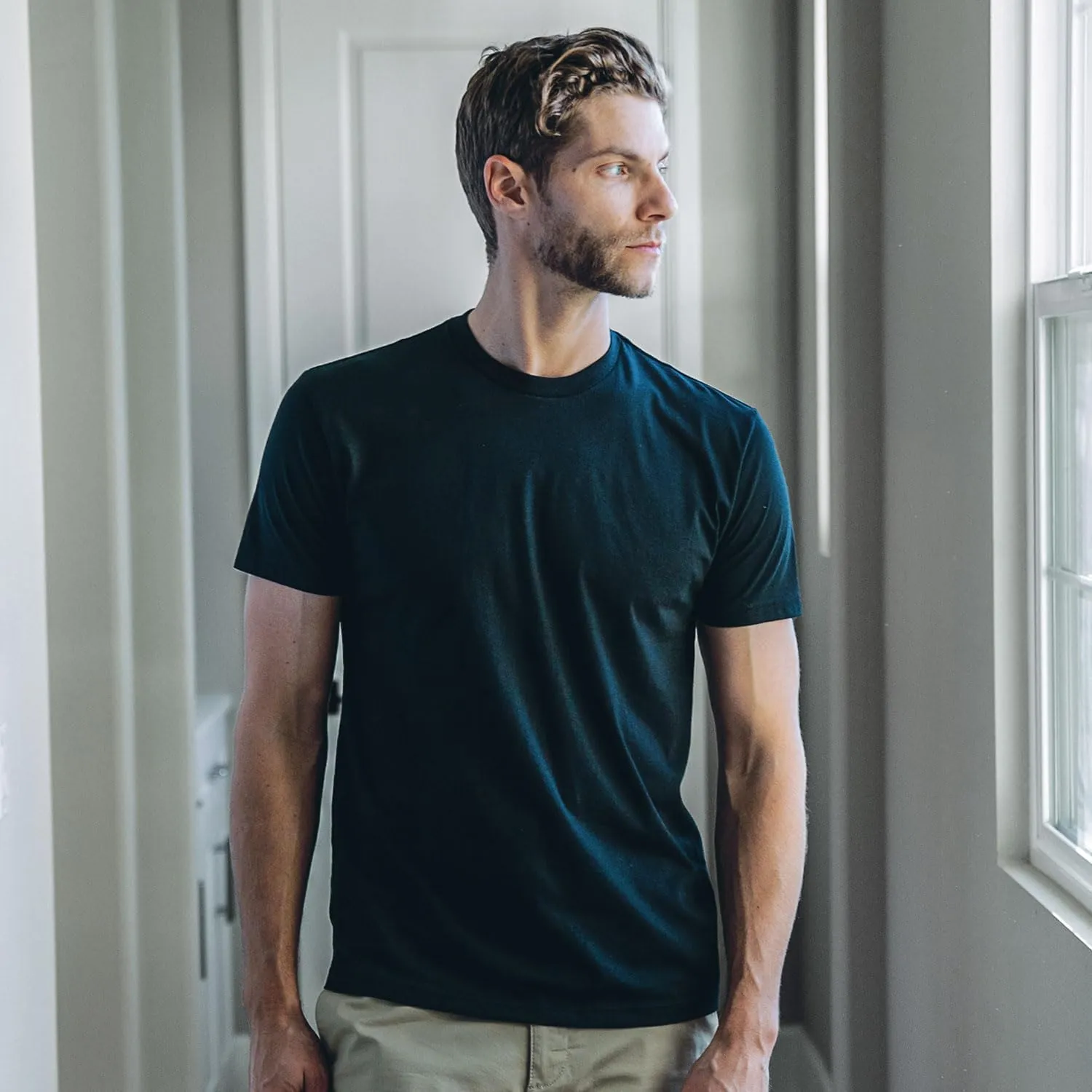 Fresh Clean Threads Crew Neck T-Shirt - Pre Shrunk Soft Fitted Premium Tee - Mens T- Cotton Poly