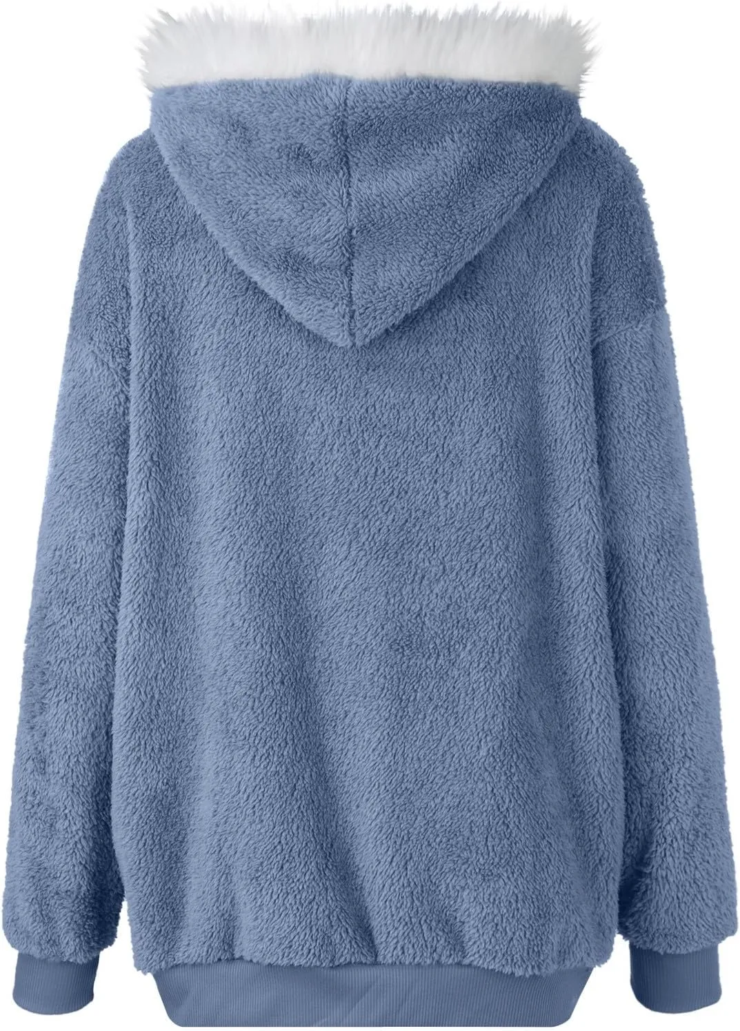 Fuzzy Fleece Jacket Women Fluffy Plus Size Faux Fur Coats Shaggy Oversized Zip Up Hoodie with Pockets Sherpa Jackets