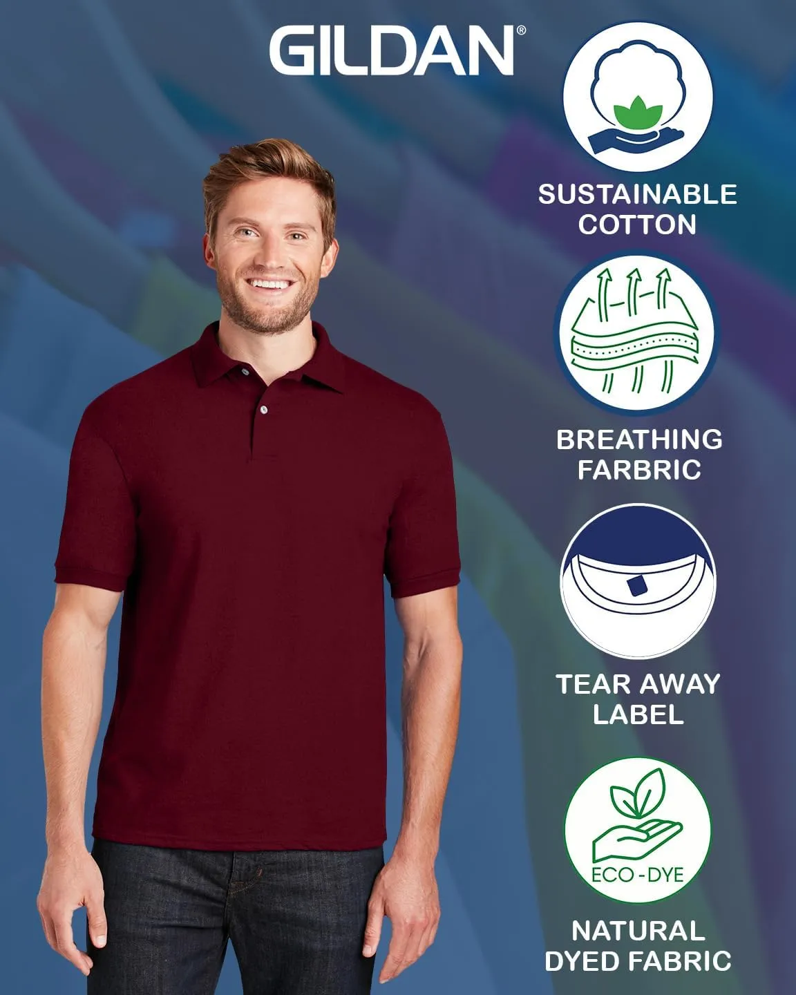 Gildan 8800 DryBlend Polo T-Shirts, Bulk Undershirts for Men Multipack - Create Color Pack - Men Sport Jersey Polo Tee Shirts