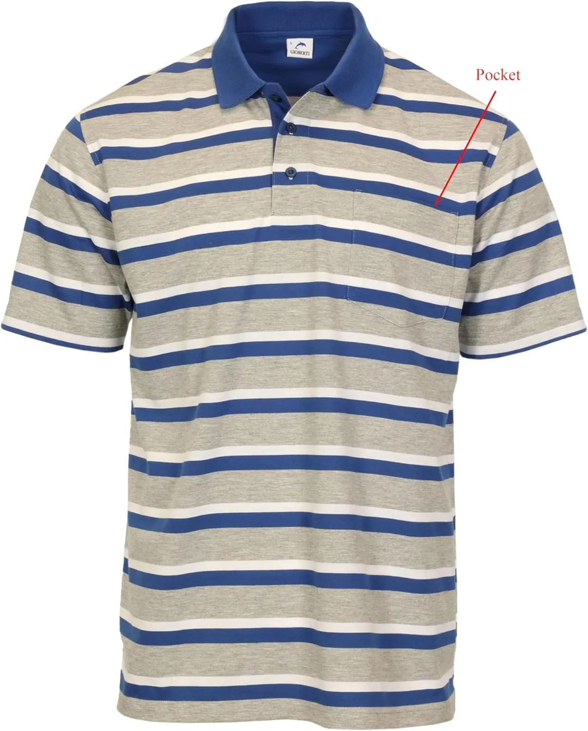 Gioberti Mens Multiple Stripe Polo Shirt with Pocket