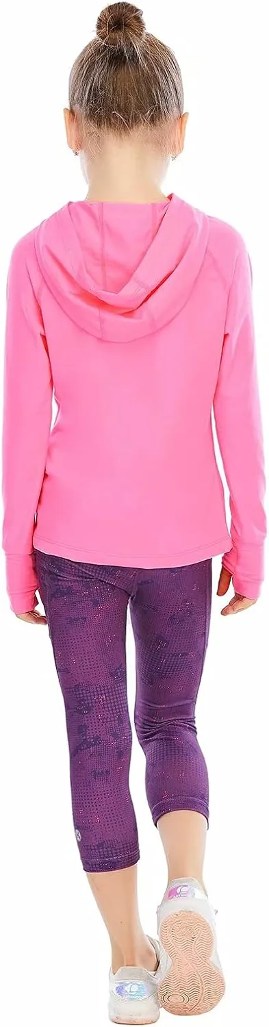 Girls Long Sleeve Shirt UPF50  Lightweight Hoodie Thin Active Tee Workout Running Pullover Top with Thumb Hole 3-12Years