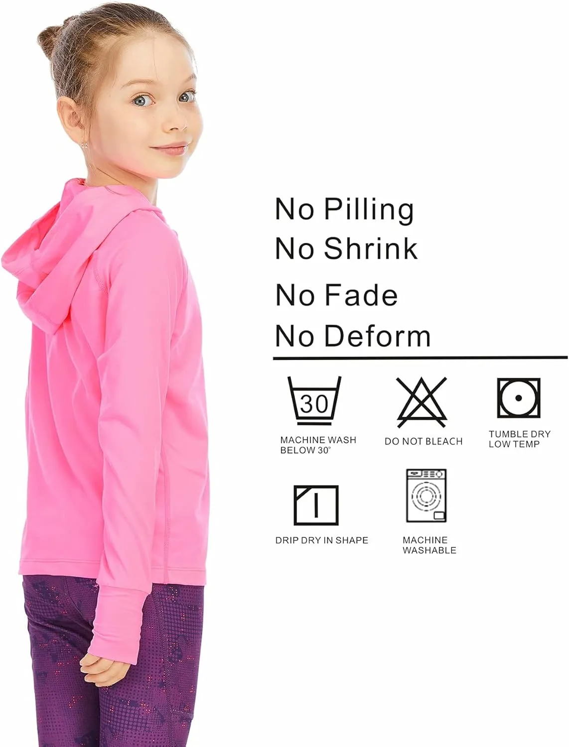 Girls Long Sleeve Shirt UPF50  Lightweight Hoodie Thin Active Tee Workout Running Pullover Top with Thumb Hole 3-12Years