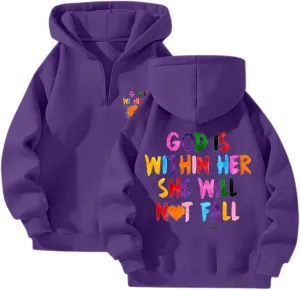 God Is Within Her She Will Not Fall Christian Hoodie For Women Bible Verse Half Zip Sweatshirt Preppy Teens Tops Unisex