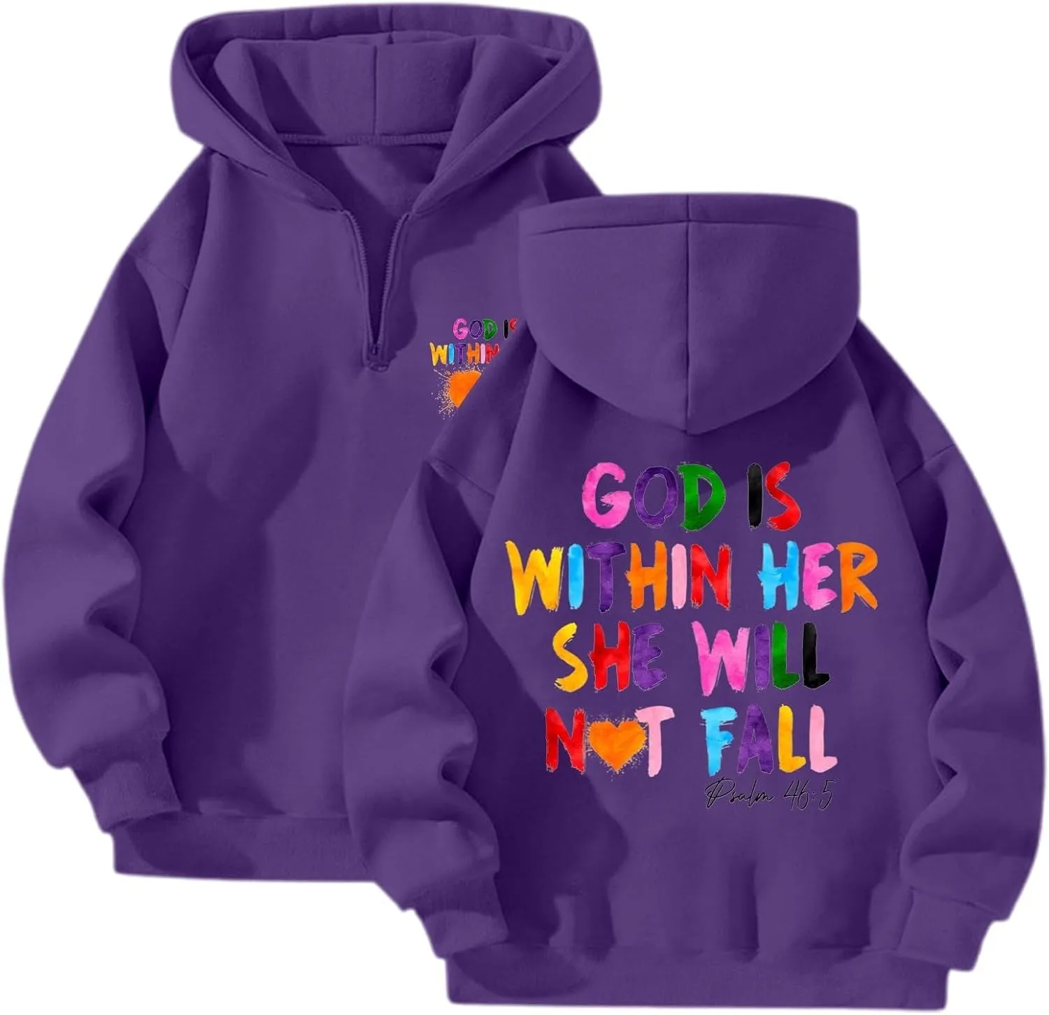 God Is Within Her She Will Not Fall Christian Hoodie For Women Bible Verse Half Zip Sweatshirt Preppy Teens Tops Unisex