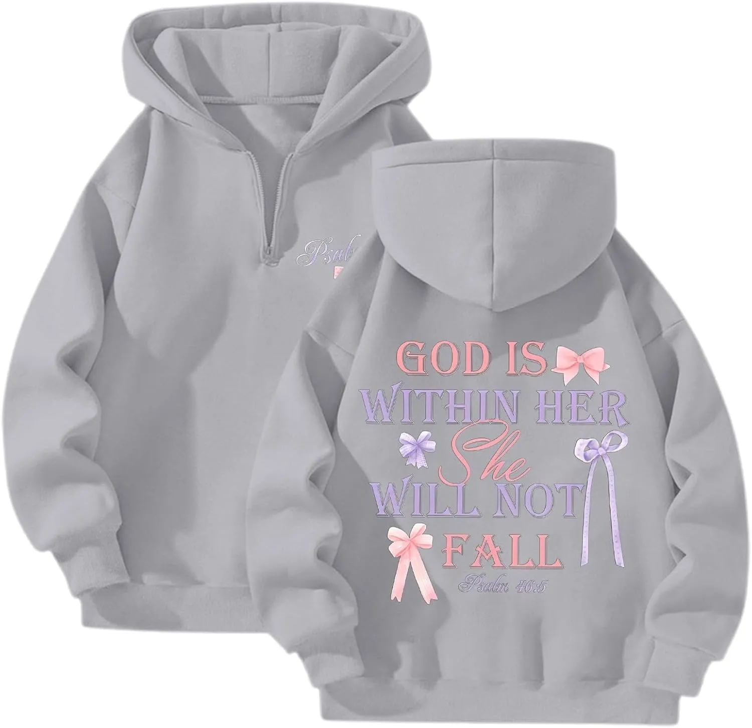God Is Within Her She Will Not Fall Christian Hoodie For Women Bible Verse Half Zip Sweatshirt Preppy Teens Tops Unisex