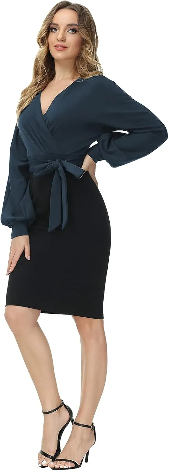 GRACE KARIN Women's Work Pencil Dress Wedding Guest Office Dresses Cocktail Party Long Sleeve