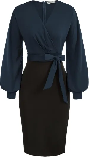 GRACE KARIN Women's Work Pencil Dress Wedding Guest Office Dresses Cocktail Party Long Sleeve
