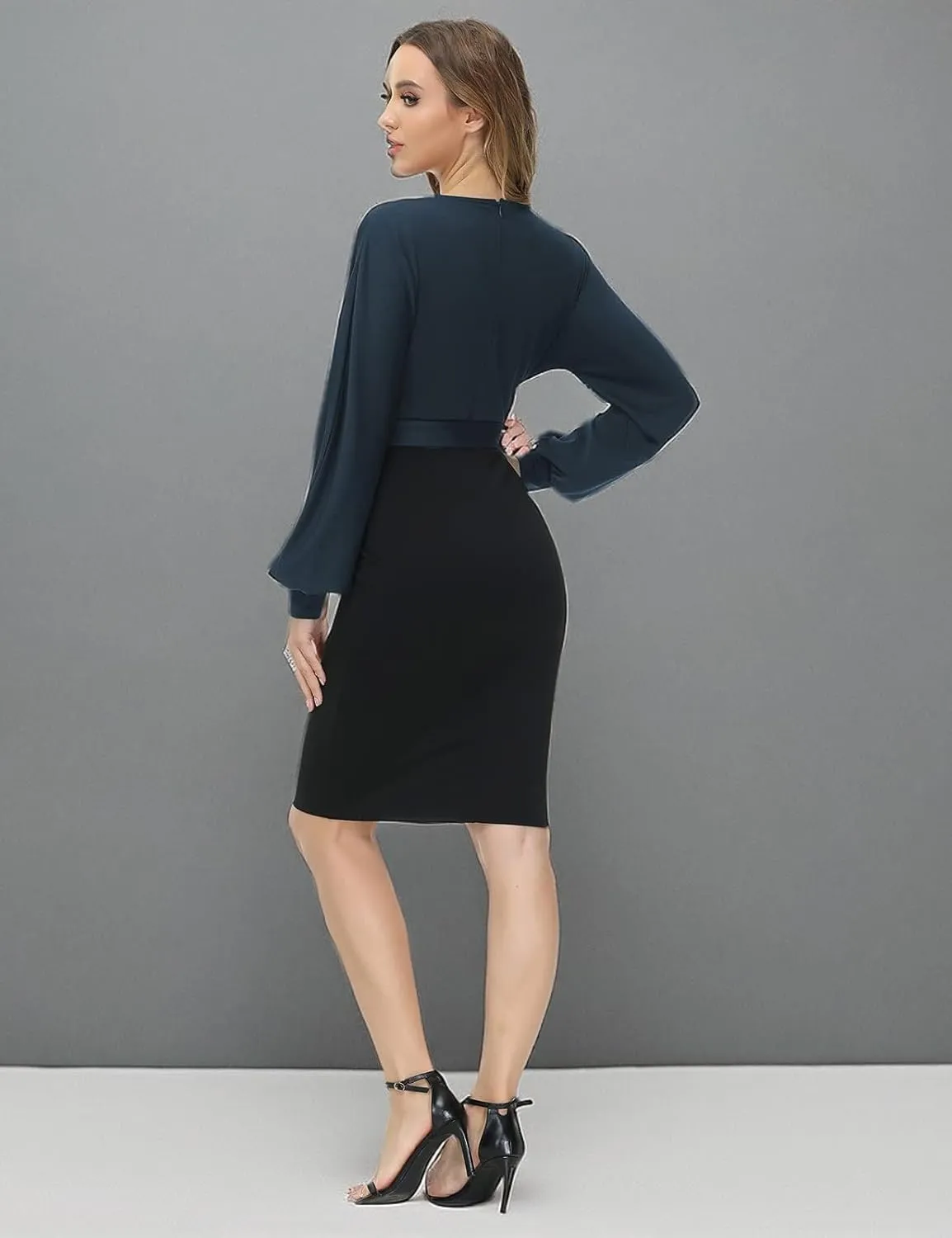 GRACE KARIN Women's Work Pencil Dress Wedding Guest Office Dresses Cocktail Party Long Sleeve