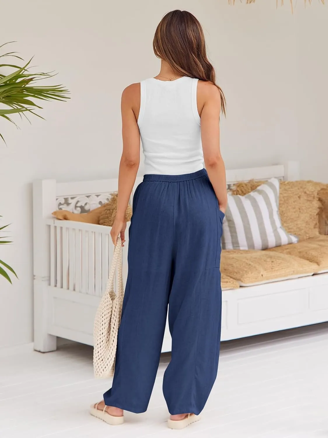 Guteidee Womens Linen Wide Leg Pants 2024 Casual Loose Lightweigt Beach Palazzo Harem Pants