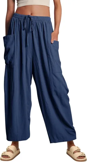 Guteidee Womens Linen Wide Leg Pants 2024 Casual Loose Lightweigt Beach Palazzo Harem Pants