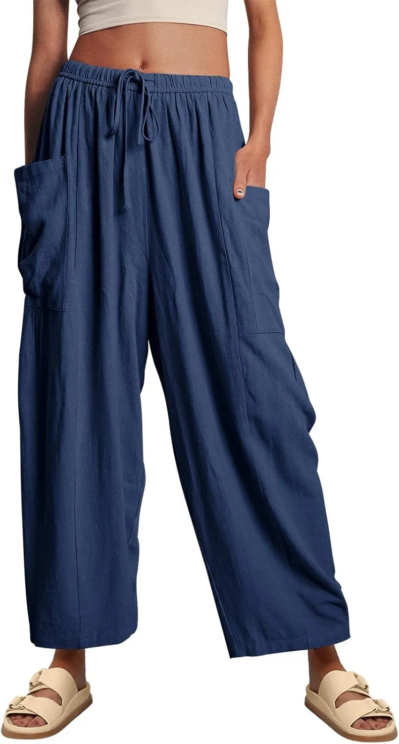 Guteidee Womens Linen Wide Leg Pants 2024 Casual Loose Lightweigt Beach Palazzo Harem Pants