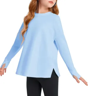 Haloumoning Girls Athletic Shirts Long Sleeve Active Quick Dry Tops Kids Gym Yoga Tees with Thumb Holes 5-14 Years