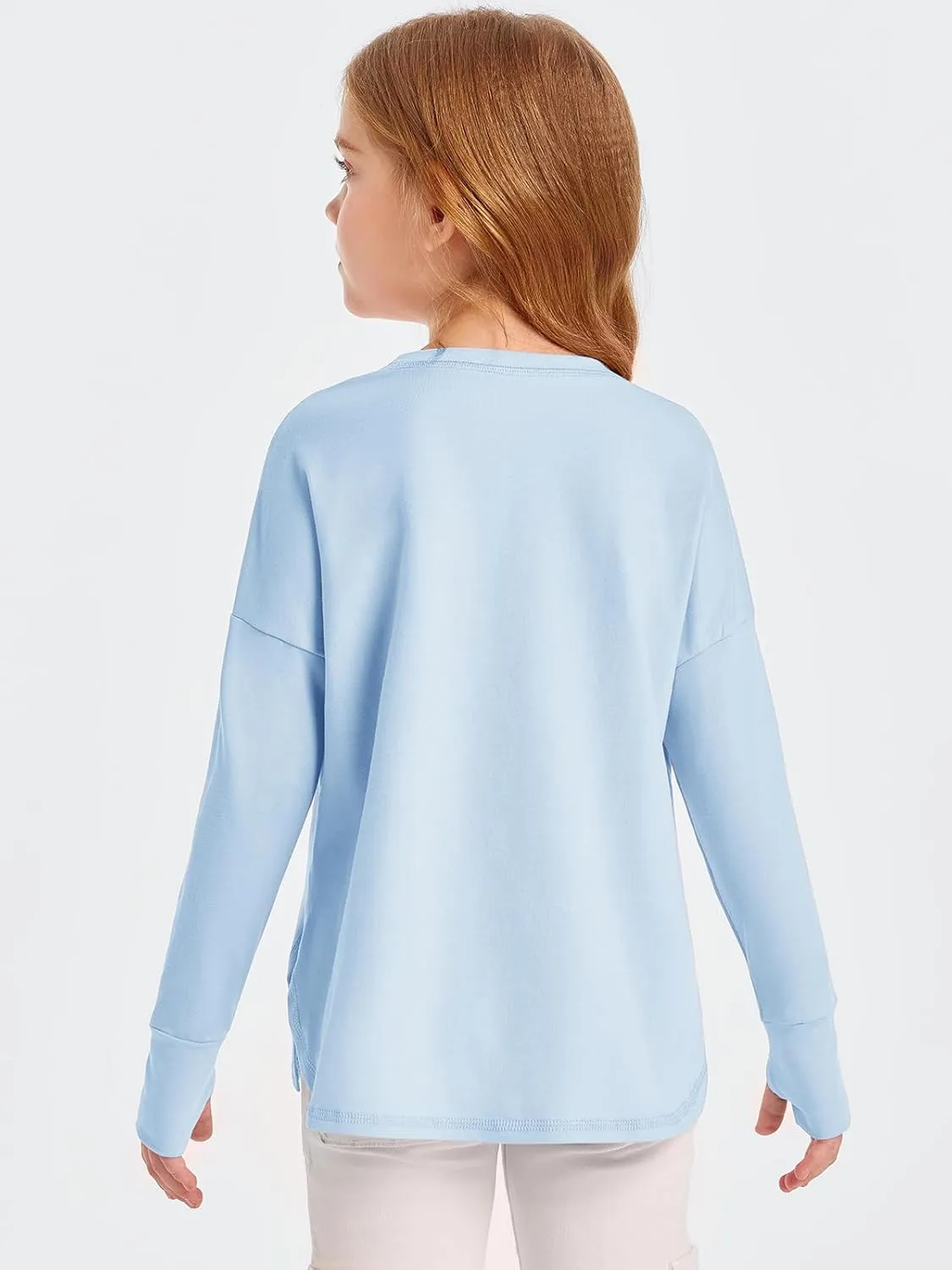 Haloumoning Girls Athletic Shirts Long Sleeve Active Quick Dry Tops Kids Gym Yoga Tees with Thumb Holes 5-14 Years
