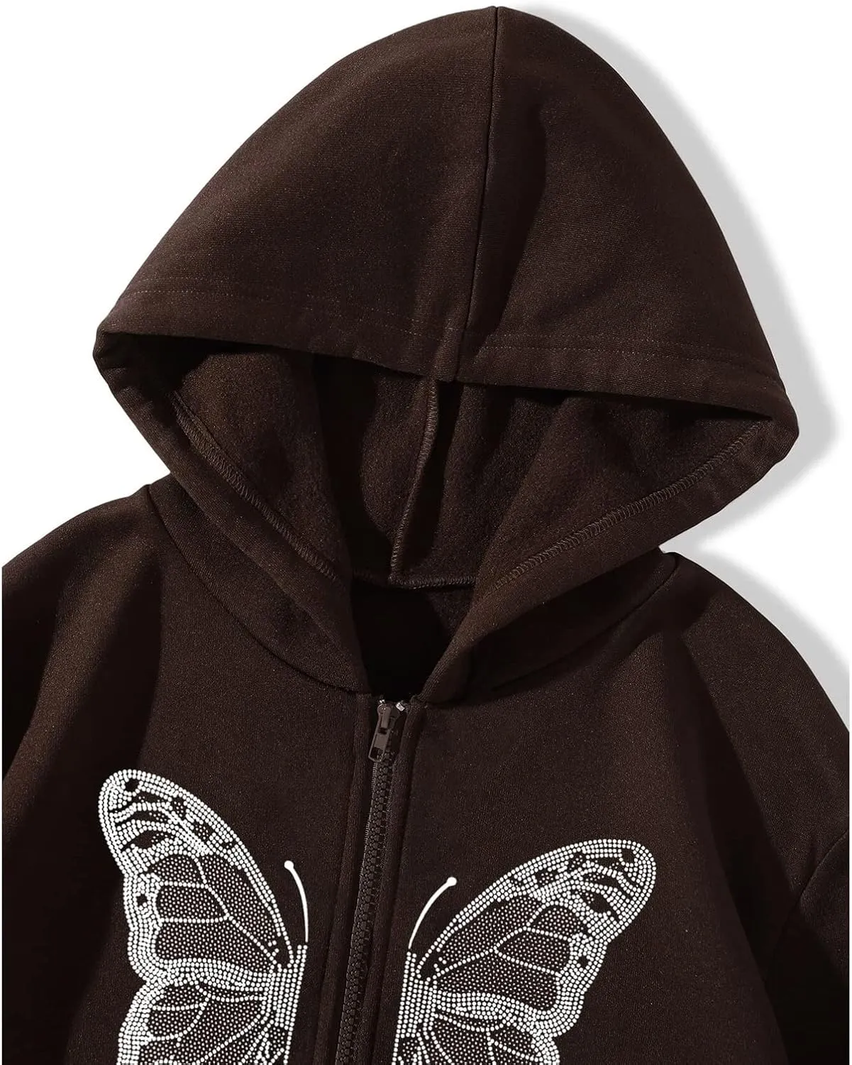 Harajuku Women's Zipper Connecting Gothic Butterfly Printing Hatshirt Y2K zipper retro -graphic hoodie
