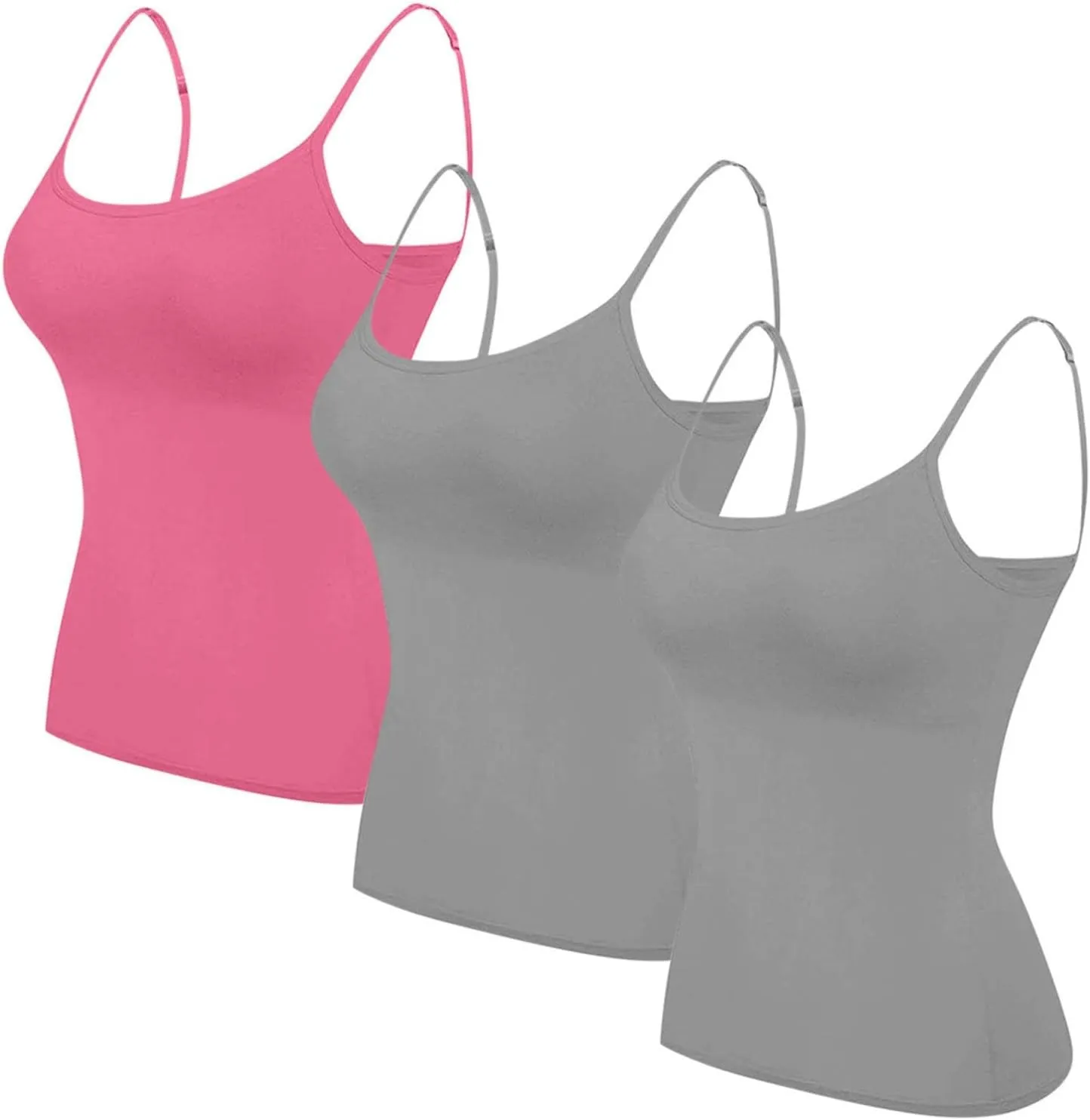 HGps8w 3 Pack Basic Camisoles for Women Bulit-in-Bra Sleeveless Undershirt Solid Color Padded Base Layer Tank Top Cami Shirts