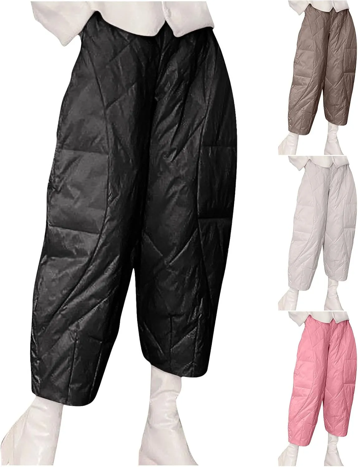 HGps8w Lightweight Baggy Down Cotton Pants for Women Plus Size Casual Warm Winter Padded Quilted Insulation Harem Pants