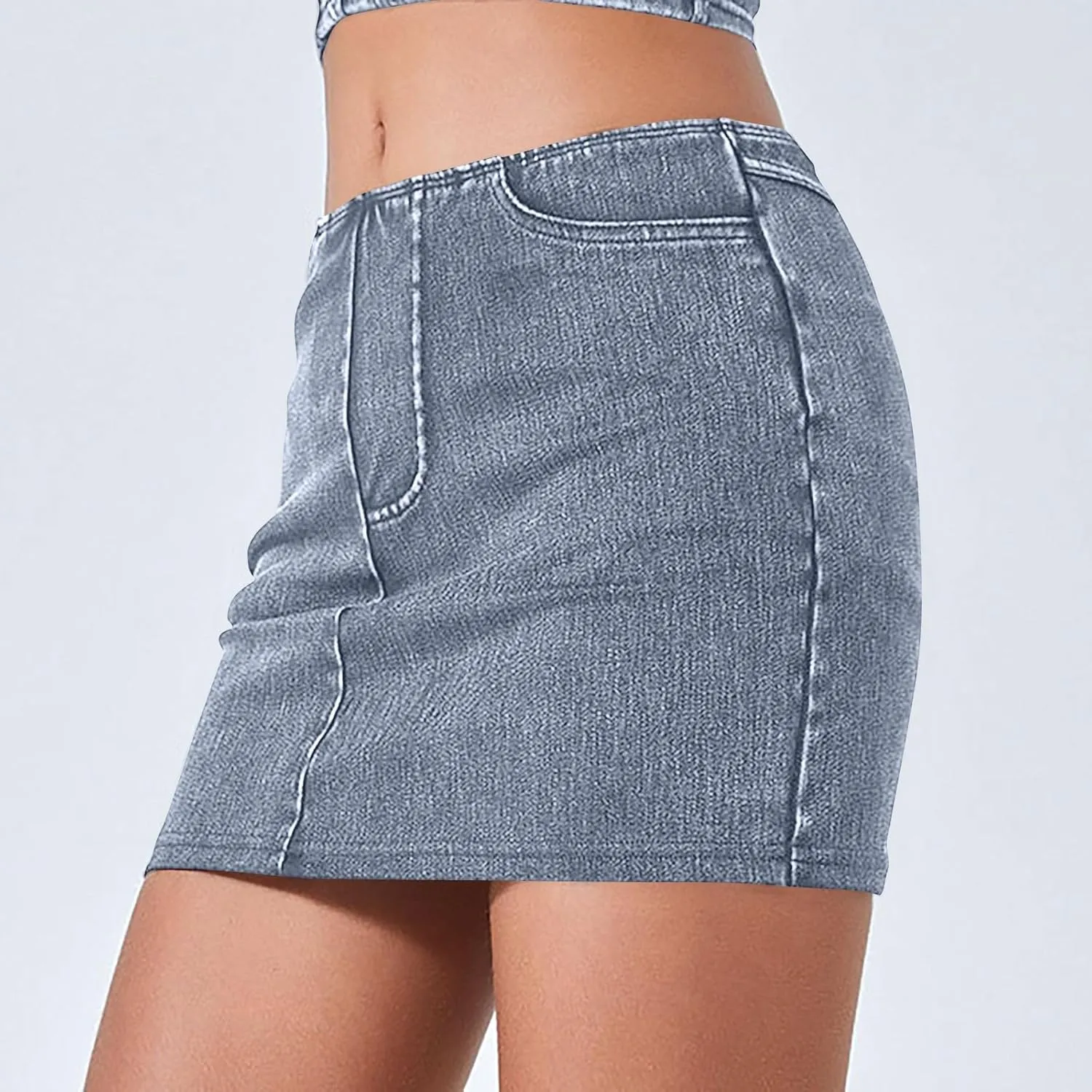 HGps8w Womens Bodycon Mini Denim Skirt with Bulit in Self Shorts, High Waisted Casual Stretch Short Jean Skirt with Pockets