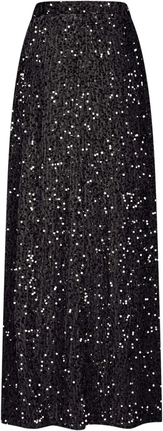 HGps8w Women's Sparkly Sequin Maxi Skirt Loose Elastic Waist Glitter Pencil Skirt Elegant Cocktail Evening Party Dresses