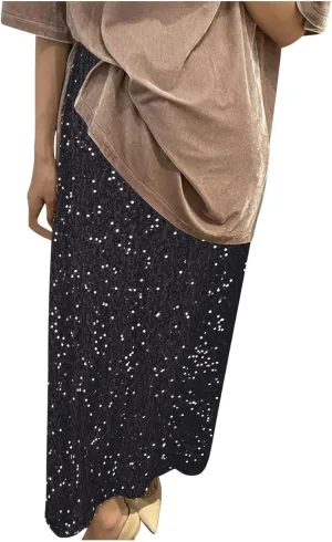HGps8w Women's Sparkly Sequin Maxi Skirt Loose Elastic Waist Glitter Pencil Skirt Elegant Cocktail Evening Party Dresses