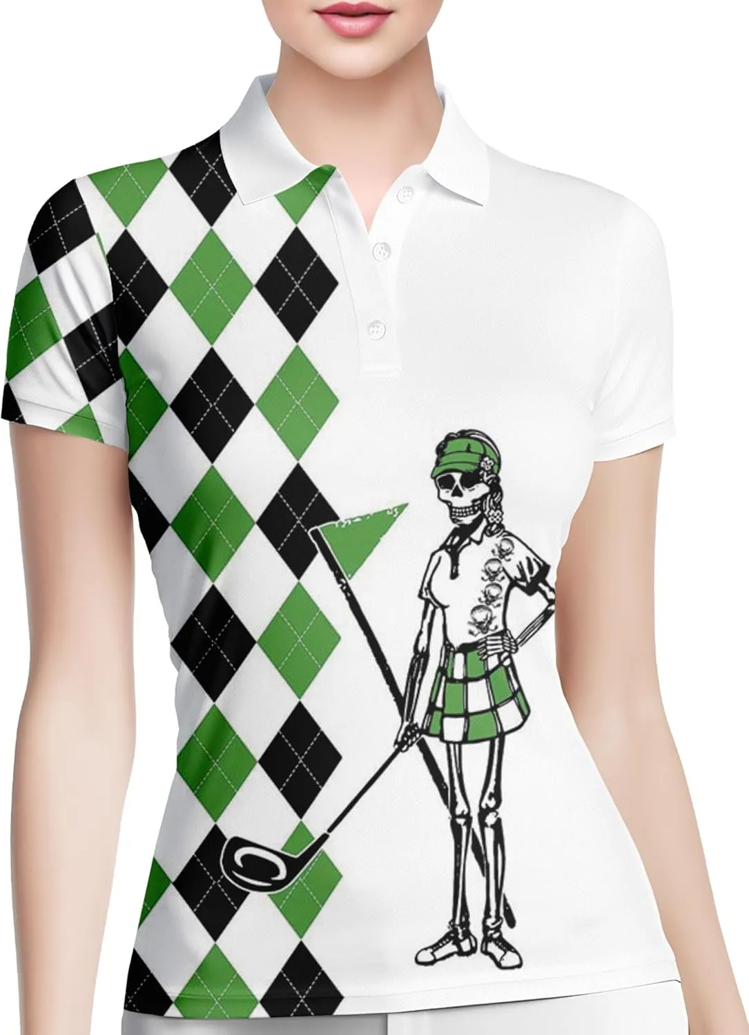 HIVICHI Funny Golf Shirts for Women Cute Crazy Print Short Sleeve Moisture Wicking Womens Polo Shirt