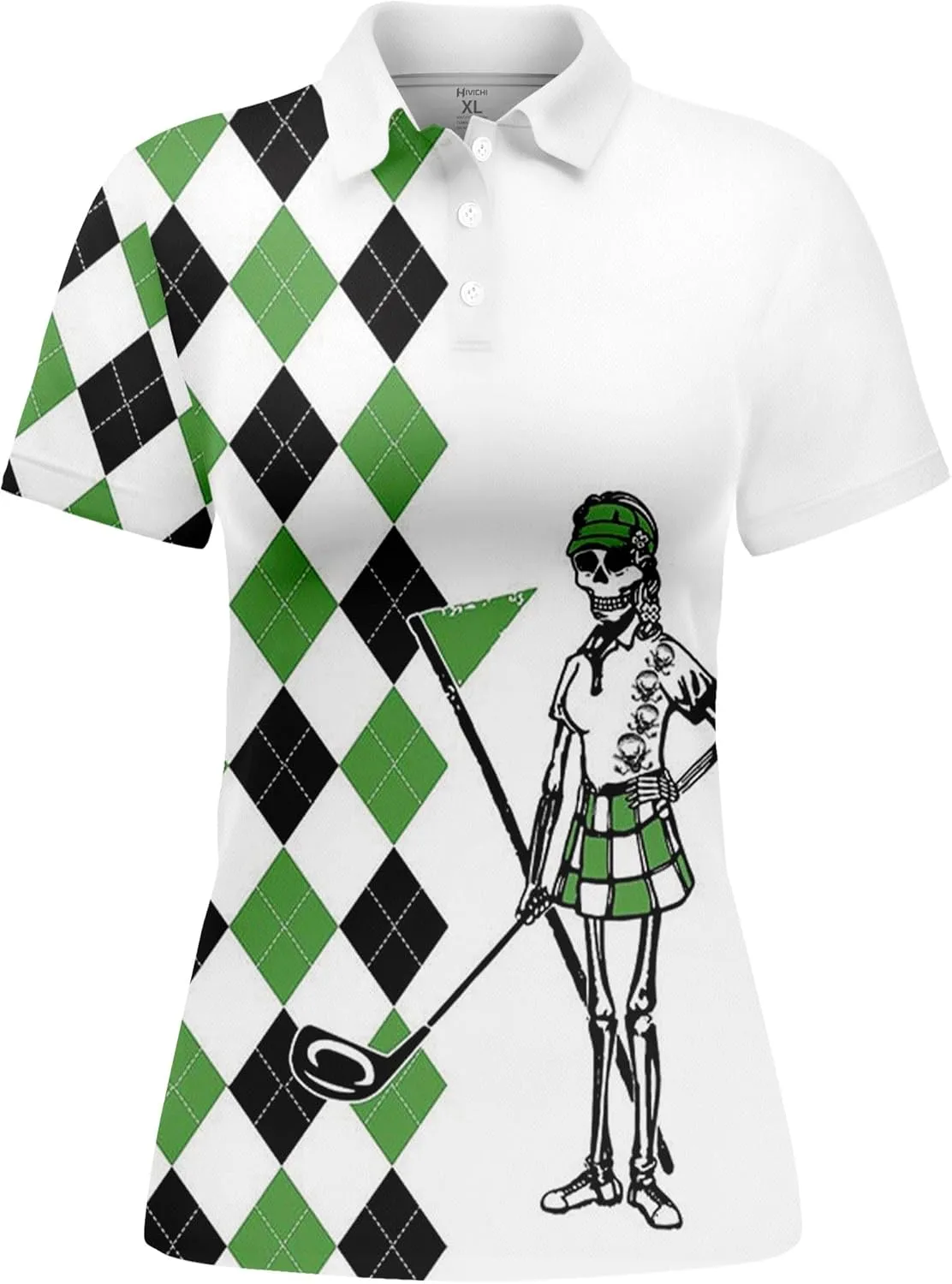 HIVICHI Funny Golf Shirts for Women Cute Crazy Print Short Sleeve Moisture Wicking Womens Polo Shirt