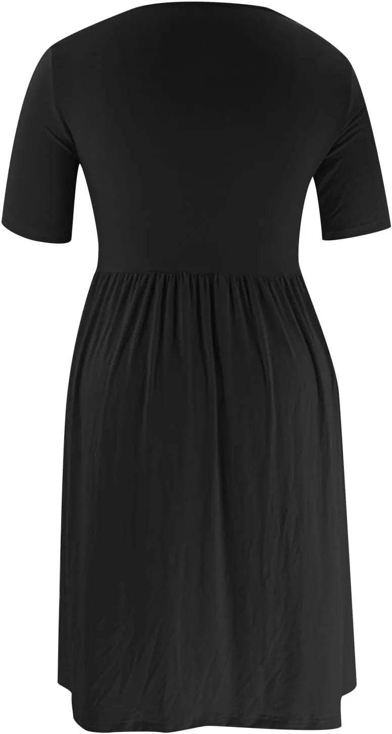 hlysgo Summer Mini Dress for Women Casual Loose Fit Short Sleeve Crew Neck Beach Dresses Trendy Ladies Short Tunic Dress